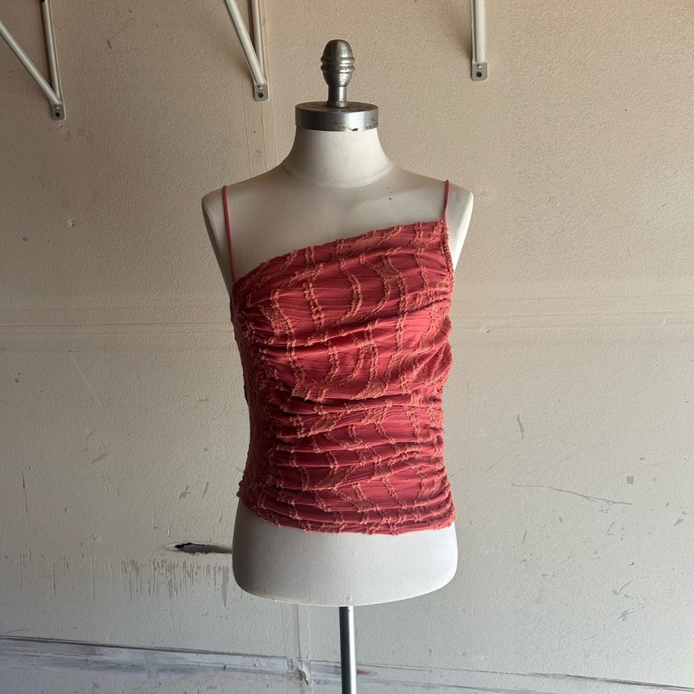 Free People Red Textured One-Shoulder Blouse